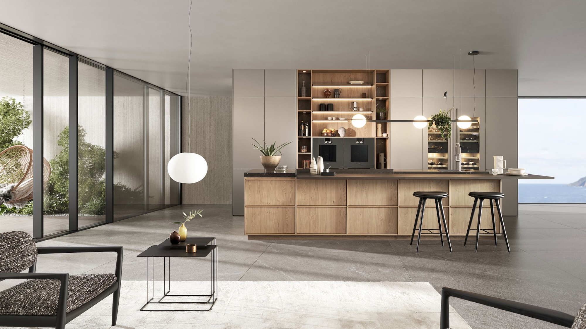 LEICHT Design Inselküche Kyoto Beige Echtholz