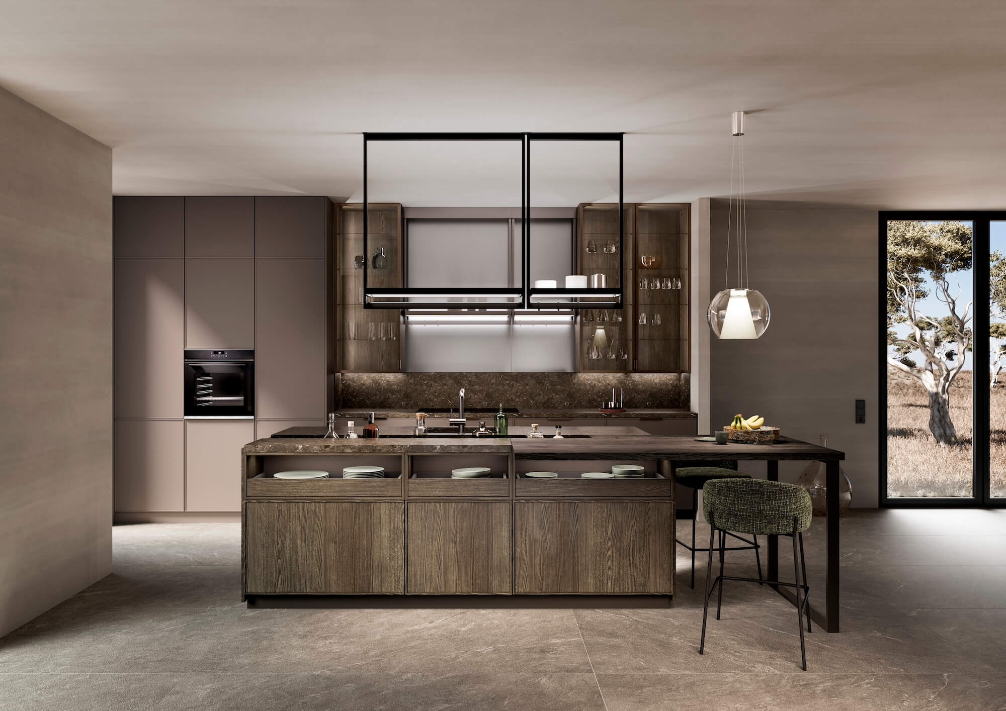 LEICHT-Designkueche-Wakuu-Holz-Bronze-Inselkueche